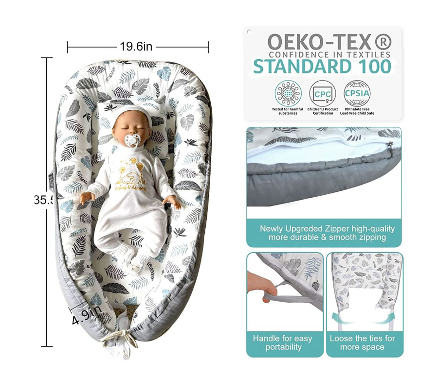 Jack Brown Baby Nest,Baby Lounger Co-Sleeping Baby Bassinet for Bed Newborn - Small-leaves