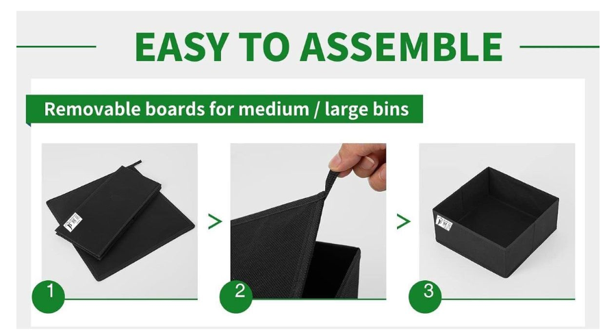 Jack Brown Foldable Storage Boxes for Clothes Underwear - Set of 8 - Black