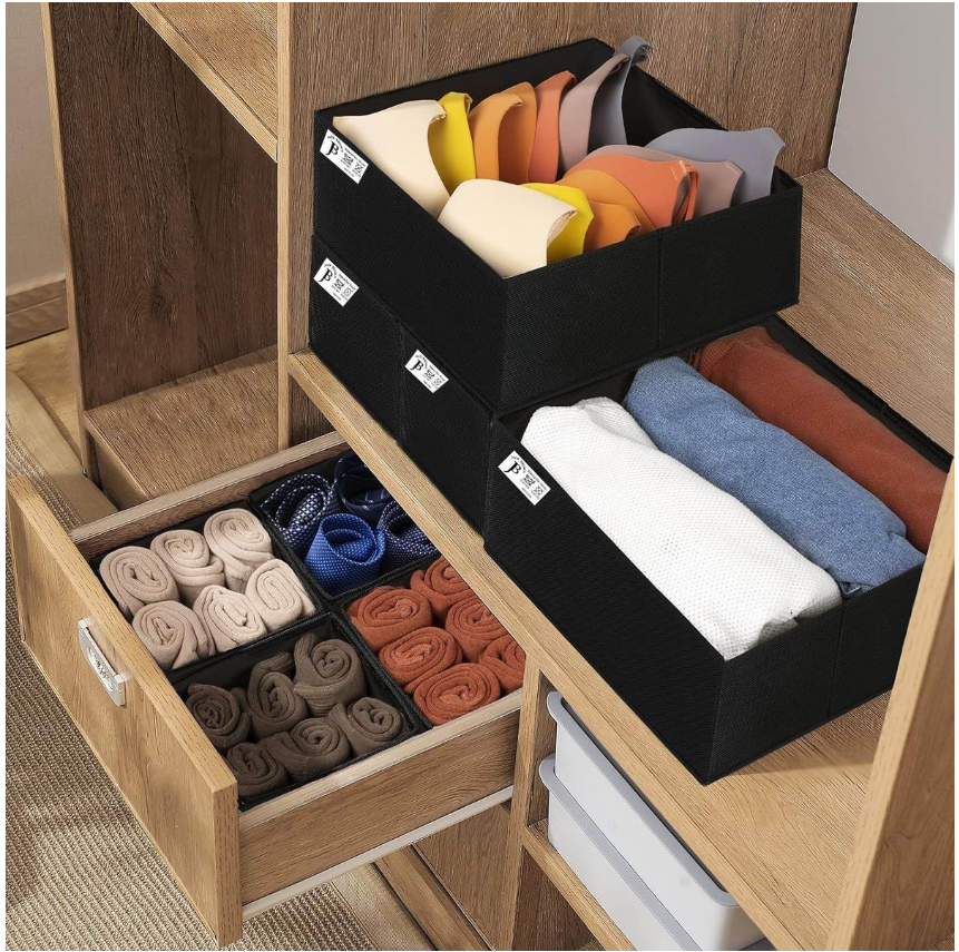 Jack Brown Foldable Storage Boxes for Clothes Underwear - Set of 8 - Black