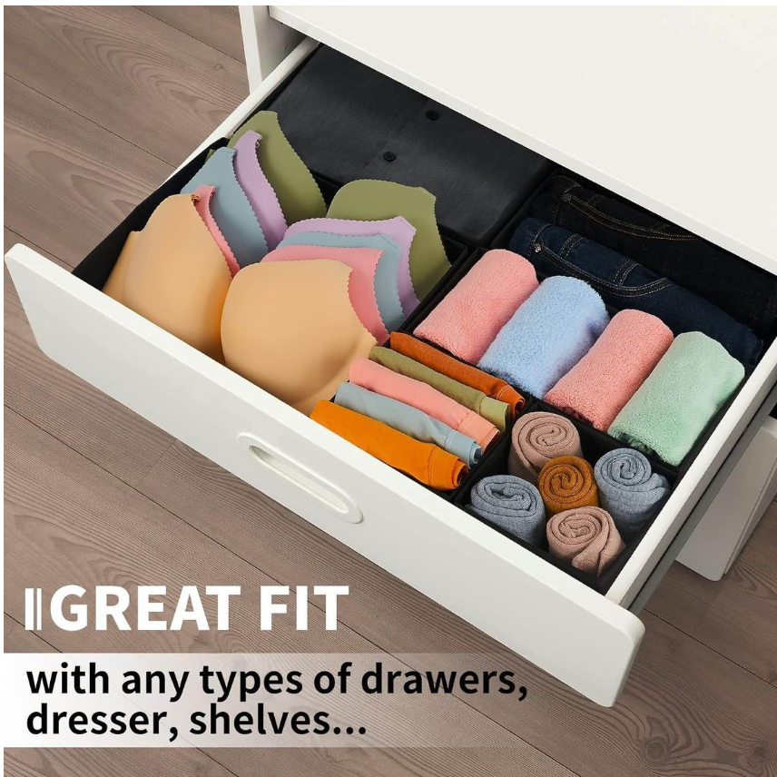Jack Brown Foldable Storage Boxes for Clothes Underwear - Set of 8 - Black