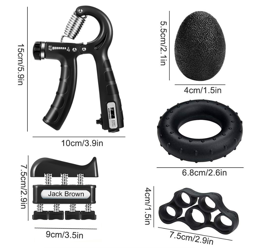 Jack Brown Hand Grip Strengthener with Automatic Count and Bag - 6 Piece Kit - Black