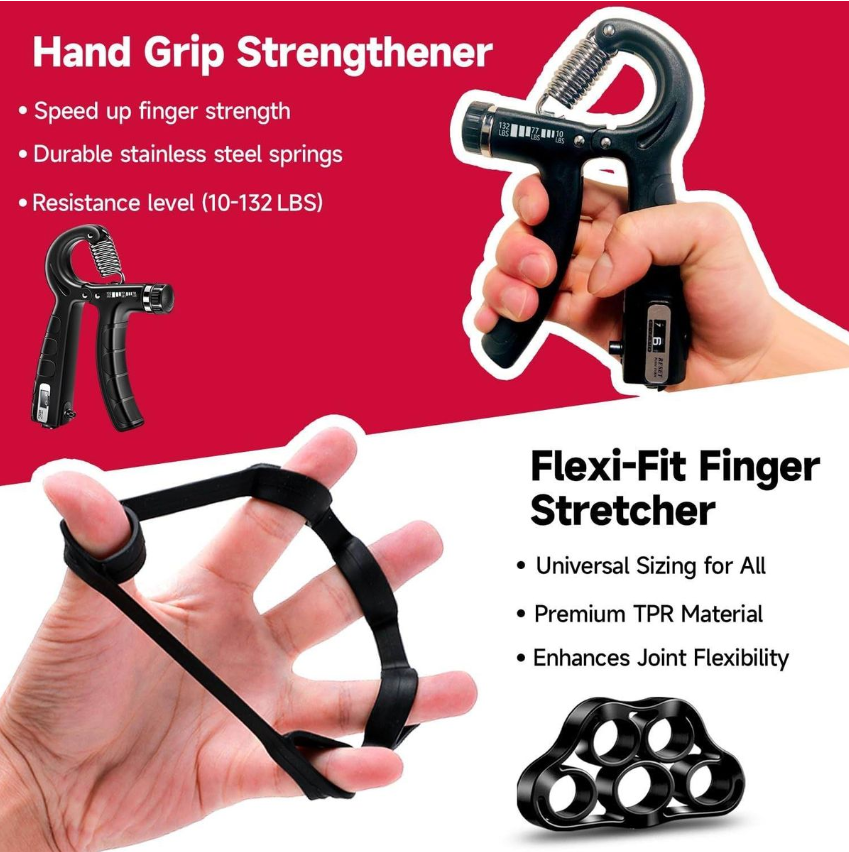 Jack Brown Hand Grip Strengthener with Automatic Count and Bag - 6 Piece Kit - Black