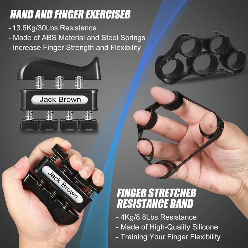 Jack Brown Hand Grip Strengthener with Automatic Count and Bag - 6 Piece Kit - Black