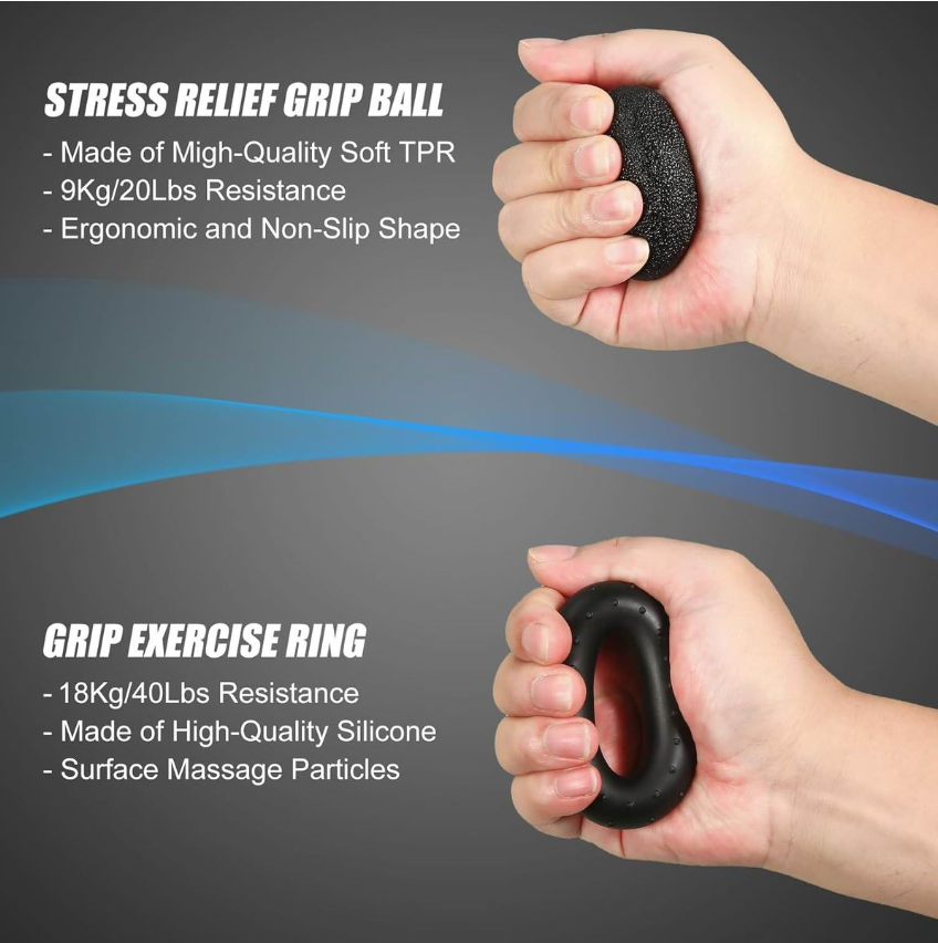 Jack Brown Hand Grip Strengthener with Automatic Count and Bag - 6 Piece Kit - Black