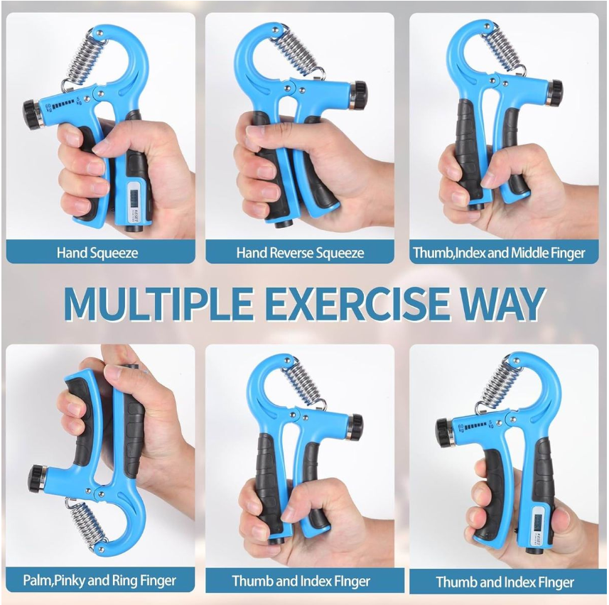 Jack Brown Hand Grip Strengthener with Automatic Count and Bag - 6 Piece Kit - Blue