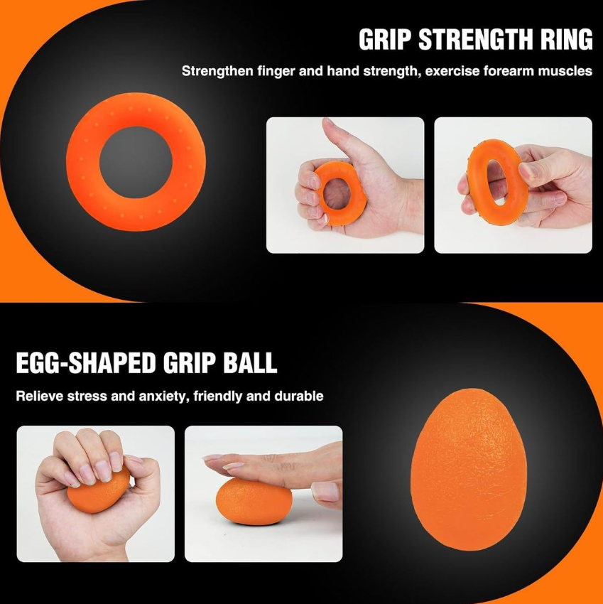 Jack Brown Hand Grip Strengthener with Automatic Count and Bag - 6 Piece Kit - Orange