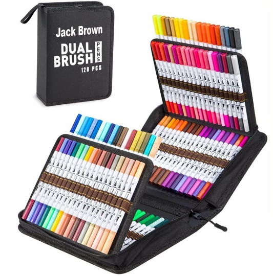 Jack Brown 120-Piece Fine & Brush Tip Artist Markers Set - White