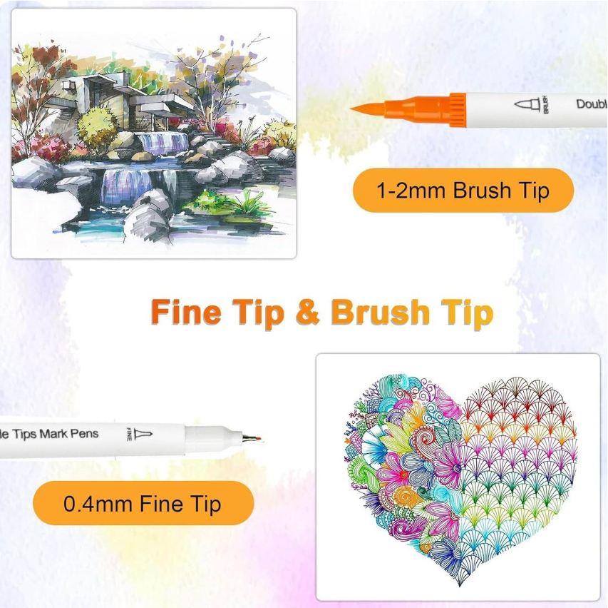 Jack Brown 120-Piece Fine & Brush Tip Artist Markers Set - White