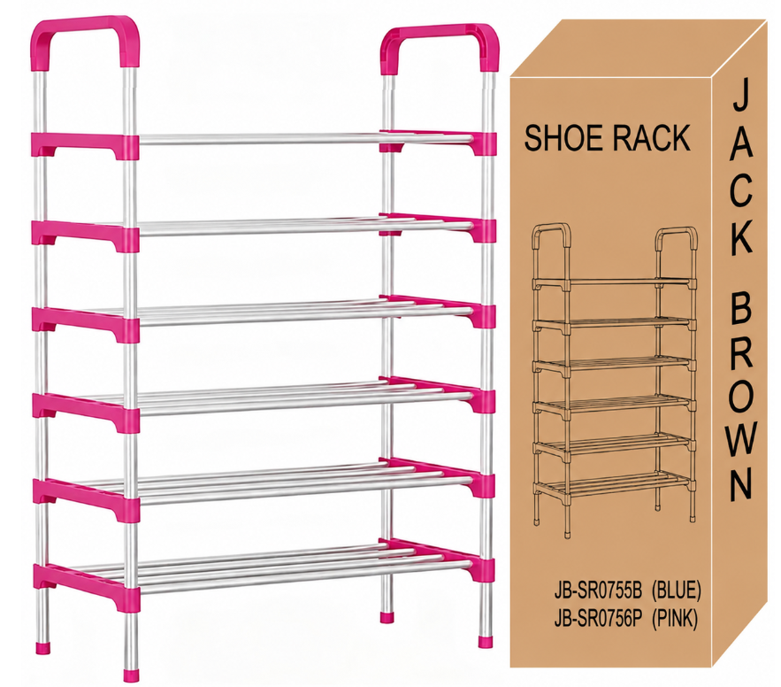 Jack Brown 6 Layer Shoe Storage Organizer Rack - Pink