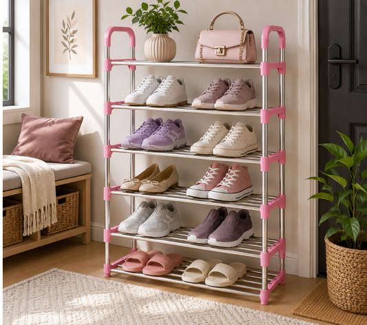 Jack Brown 6 Layer Shoe Storage Organizer Rack - Pink