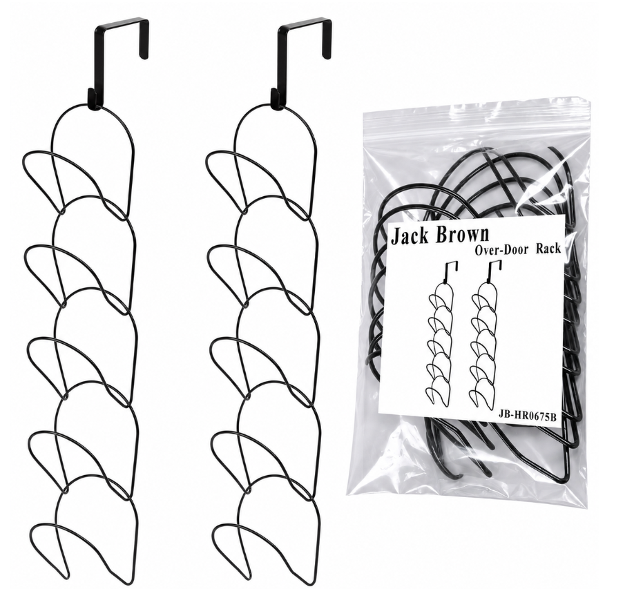Jack Brown Over-Door Hat Rack Vertical 5-Tier Hanging Cap & Bag Organizer - Black