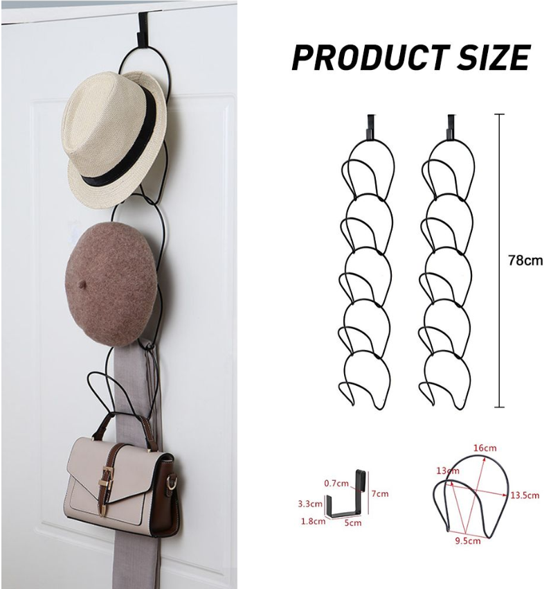 Jack Brown Over-Door Hat Rack Vertical 5-Tier Hanging Cap & Bag Organizer - Black