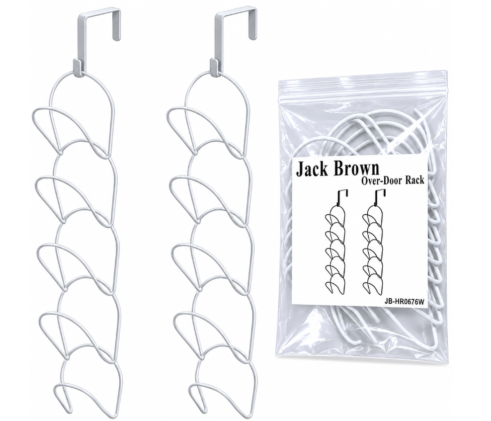 Jack Brown Over-Door Hat Rack Vertical 5-Tier Hanging Cap & Bag Organizer - White