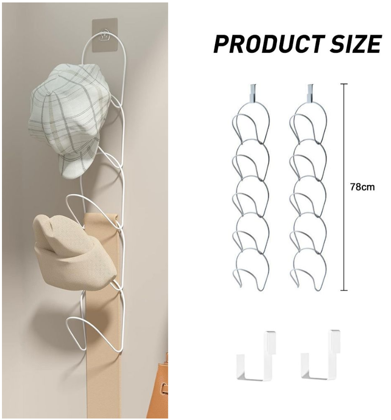 Jack Brown Over-Door Hat Rack Vertical 5-Tier Hanging Cap & Bag Organizer - White