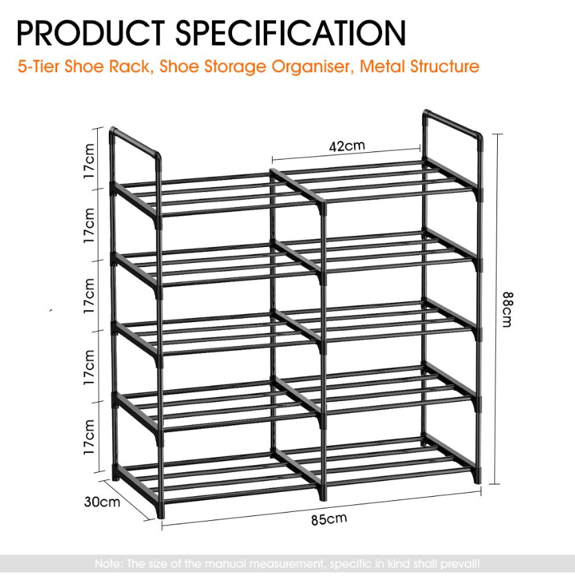 Jack Brown 5-Tier Shoe Rack Heavy Duty S/S Space Saver Organizer
