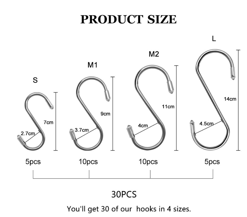Jack Brown S Hooks For Hanging | 30 Steel S-Shaped Hooks, Space-Saver