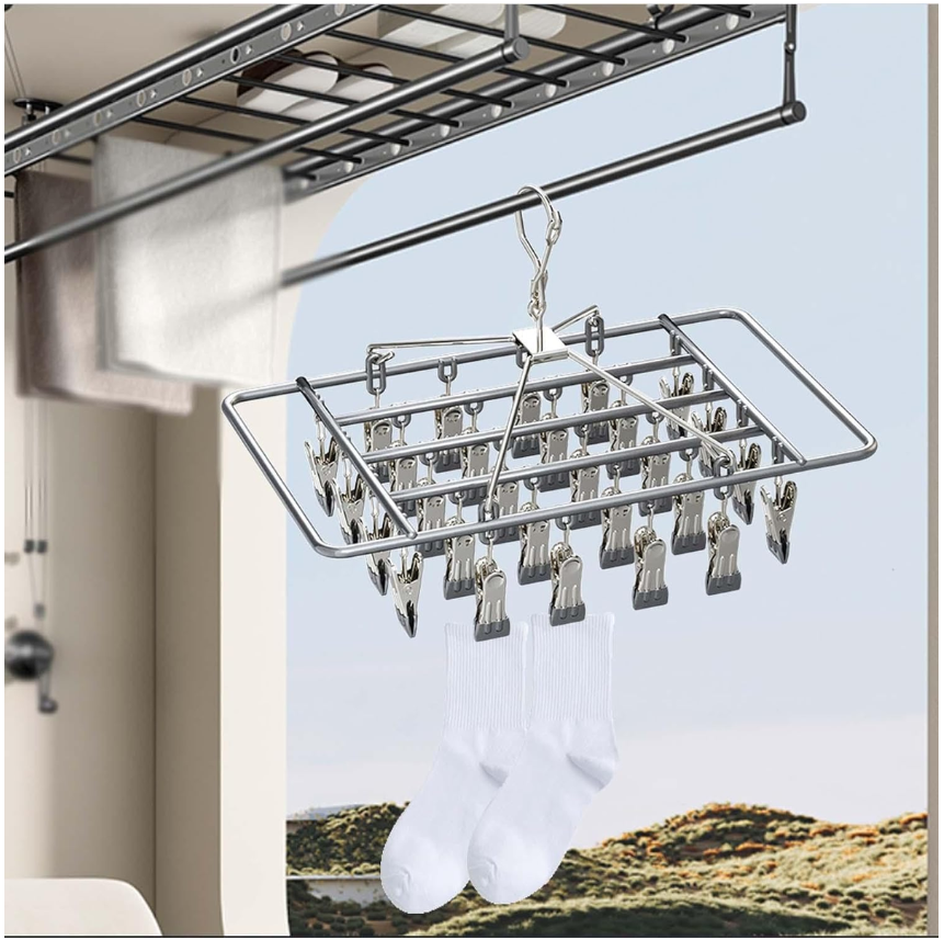 Jack Brown Stainless Steel Clothes Drying Hanger with 28 Pegs