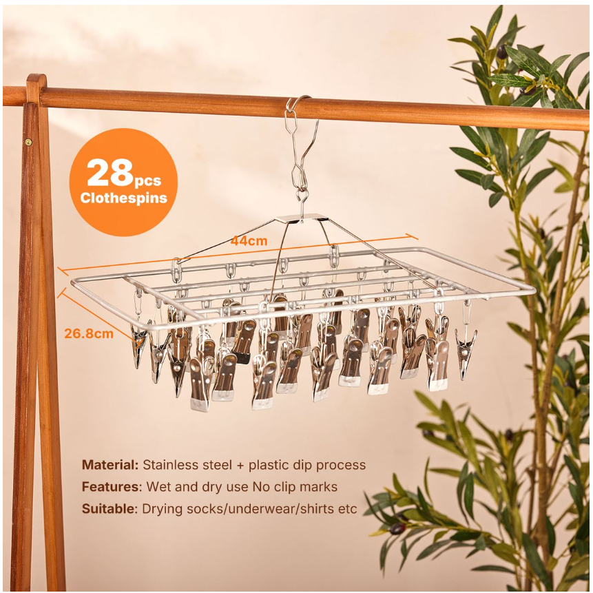 Jack Brown Stainless Steel Clothes Drying Hanger with 28 Pegs