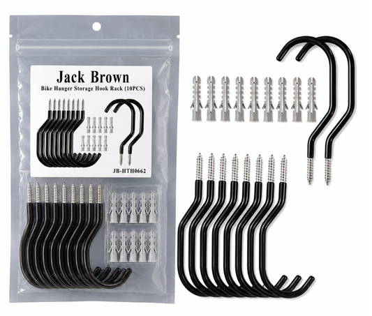 Jack Brown 10pc Heavy Duty Garage Hooks Wall & Ceiling Tool & Bike Rack