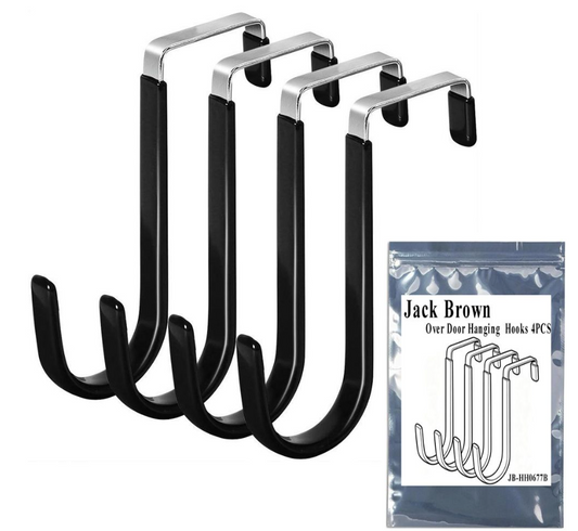 Jack Brown Strong Kitchen Bathroom Over Door Hanging Utility Hooks 4-Pieces - Black