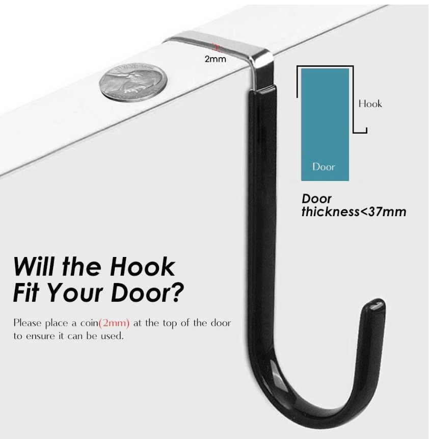 Jack Brown Strong Kitchen Bathroom Over Door Hanging Utility Hooks 4-Pieces - Black