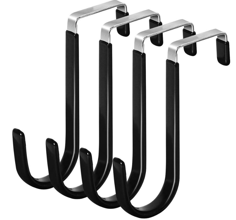Jack Brown Strong Kitchen Bathroom Over Door Hanging Utility Hooks 4-Pieces - Black