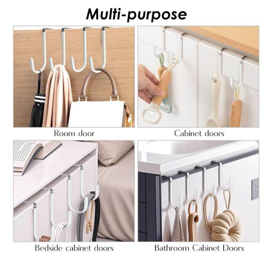 Jack Brown Strong Kitchen Bathroom Over Door Hanging Utility Hooks 4-Pieces - White