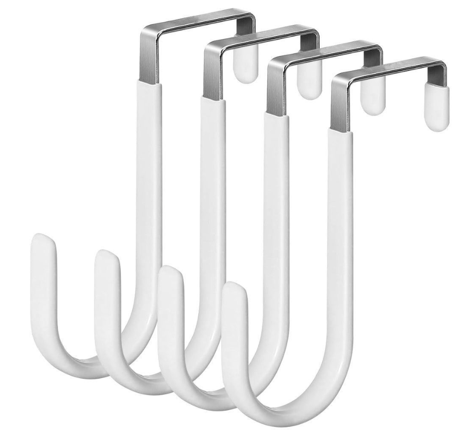 Jack Brown Strong Kitchen Bathroom Over Door Hanging Utility Hooks 4-Pieces - White