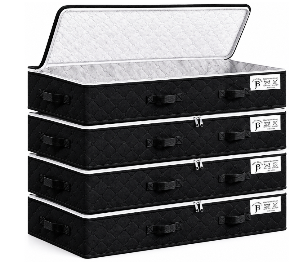 Jack Brown 90L Underbed Storage Containers Clothes Blankets Winter & Handle - Black