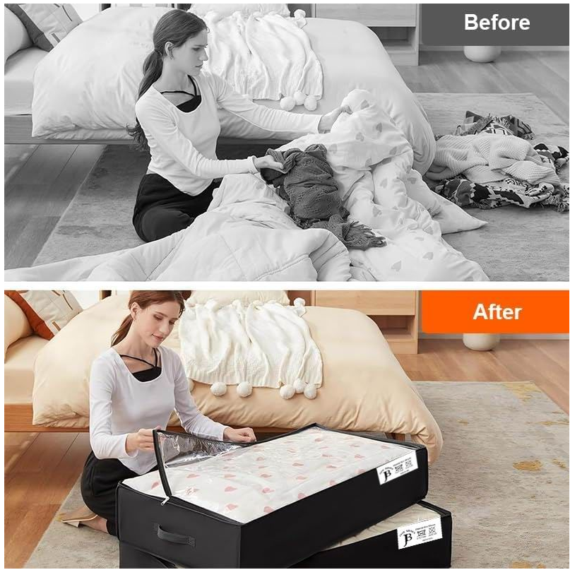 Jack Brown 90L Underbed Storage Containers Clothes Blankets Winter & Handle - Black
