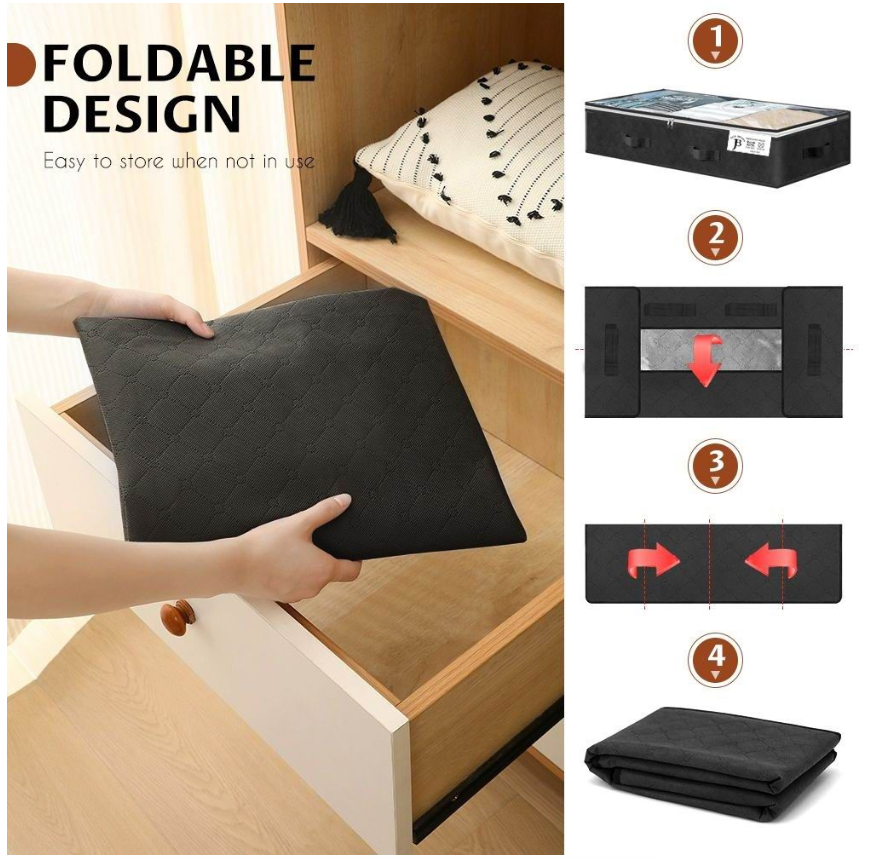 Jack Brown 90L Underbed Storage Containers Clothes Blankets Winter & Handle - Black
