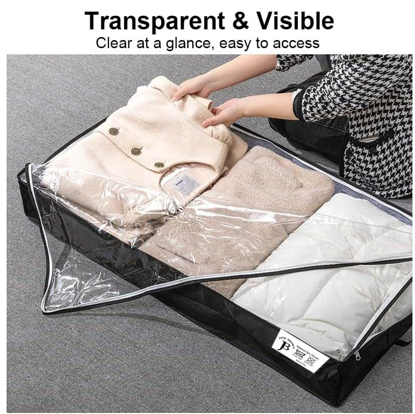 Jack Brown 90L Underbed Storage Containers Clothes Blankets Winter & Handle - Black