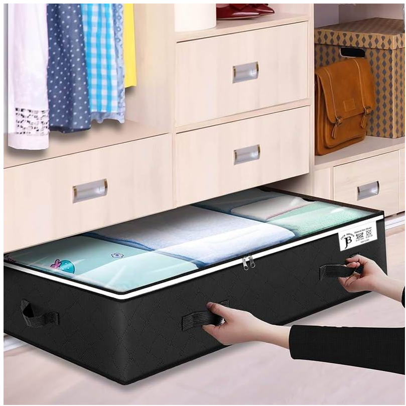 Jack Brown 90L Underbed Storage Containers Clothes Blankets Winter & Handle - Black