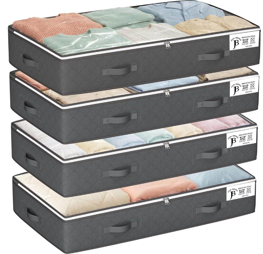 Jack Brown 90L Underbed Storage Containers Clothes Blankets Winter & Handle - Grey