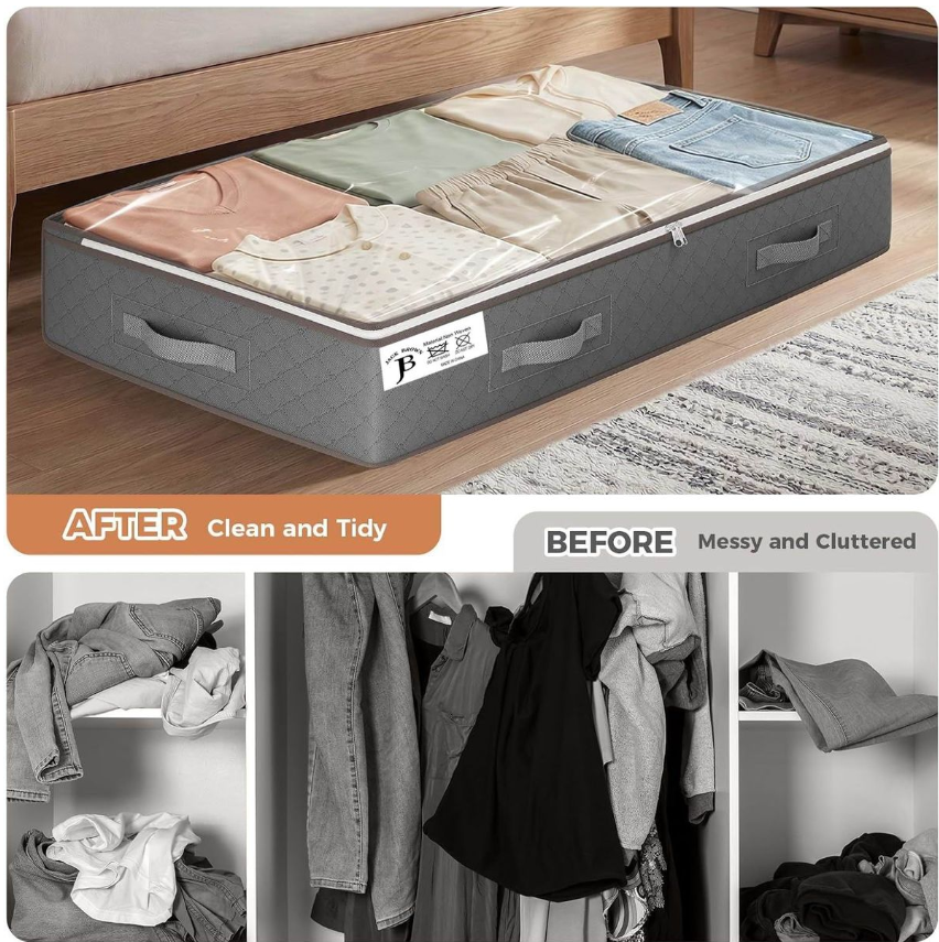 Jack Brown 90L Underbed Storage Containers Clothes Blankets Winter & Handle - Grey