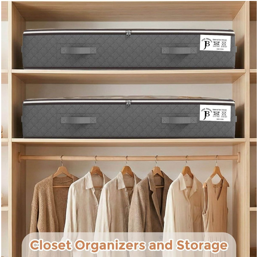 Jack Brown 90L Underbed Storage Containers Clothes Blankets Winter & Handle - Grey