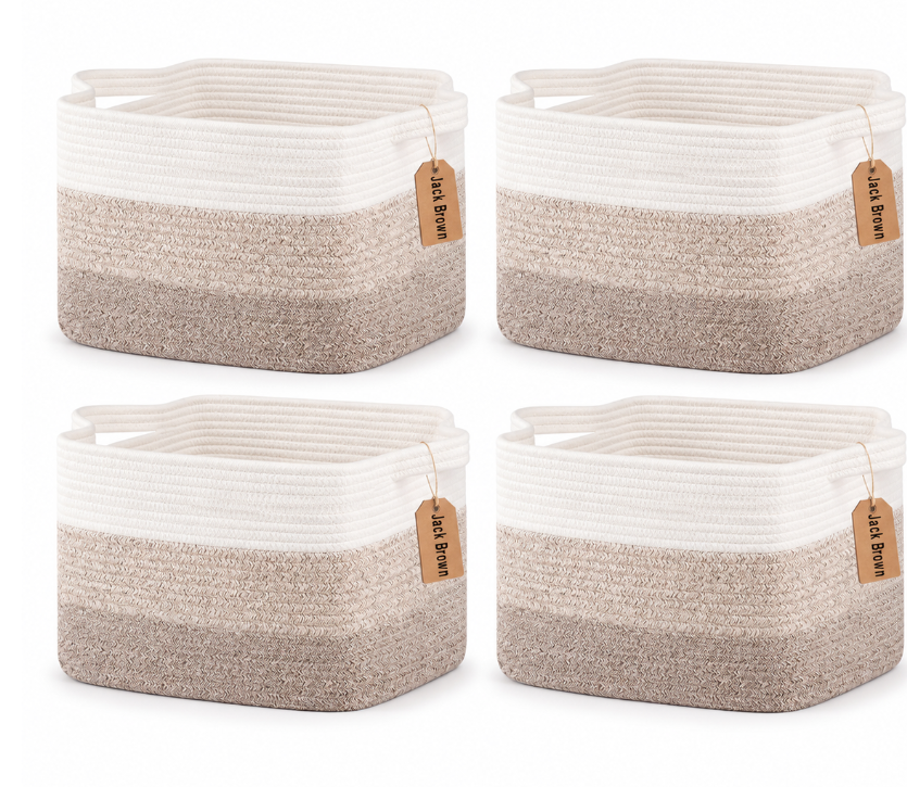 Jack Brown 19L Cotton Woven Storage Basket Cosmetic&Towel Organiser Bins - Beige