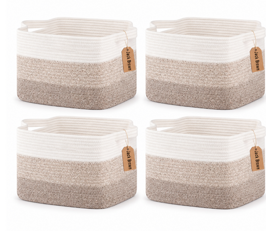 Jack Brown 19L Cotton Woven Storage Basket Cosmetic&Towel Organiser Bins - Beige