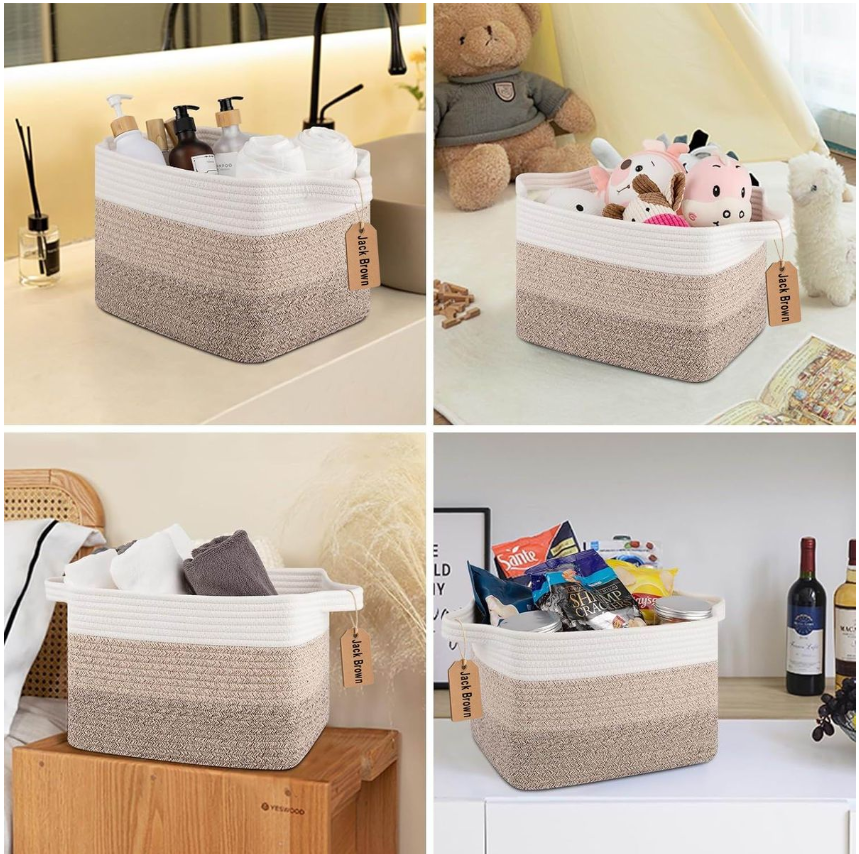 Jack Brown 19L Cotton Woven Storage Basket Cosmetic&Towel Organiser Bins - Beige
