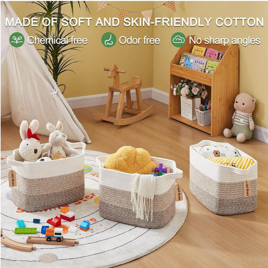Jack Brown 19L Cotton Woven Storage Basket Cosmetic&Towel Organiser Bins - Beige