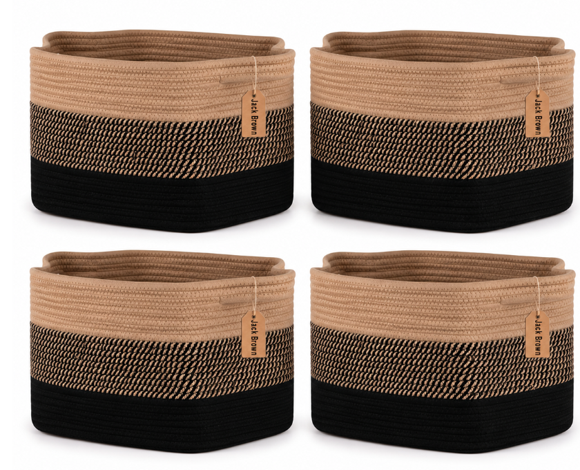 Jack Brown 19L Cotton Woven Storage Basket Cosmetic&Towel Organiser Bins - Black