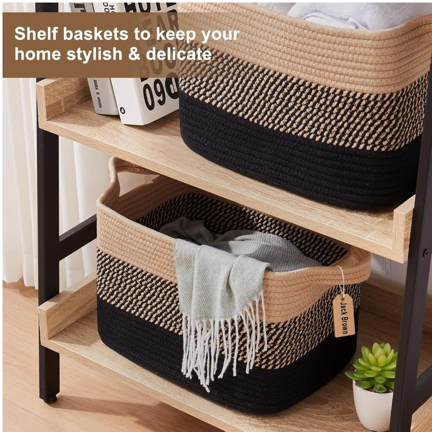 Jack Brown 19L Cotton Woven Storage Basket Cosmetic&Towel Organiser Bins - Black