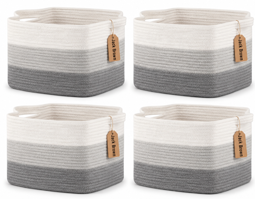 Jack Brown 19L Cotton Woven Storage Basket Cosmetic&Towel Organiser Bins - Grey