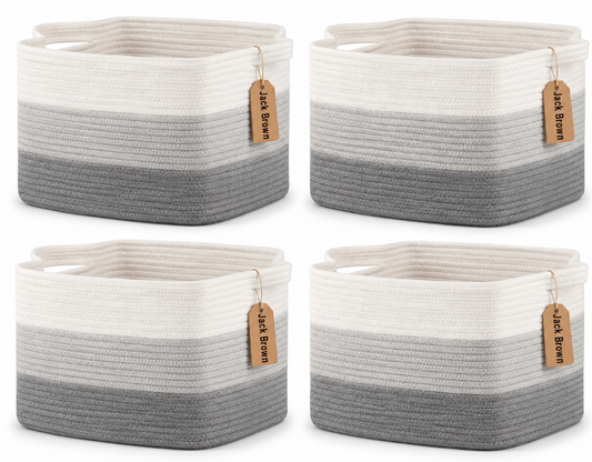 Jack Brown 19L Cotton Woven Storage Basket Cosmetic&Towel Organiser Bins - Grey