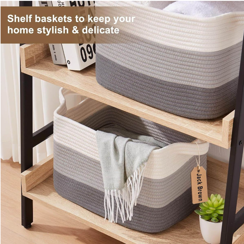 Jack Brown 19L Cotton Woven Storage Basket Cosmetic&Towel Organiser Bins - Grey