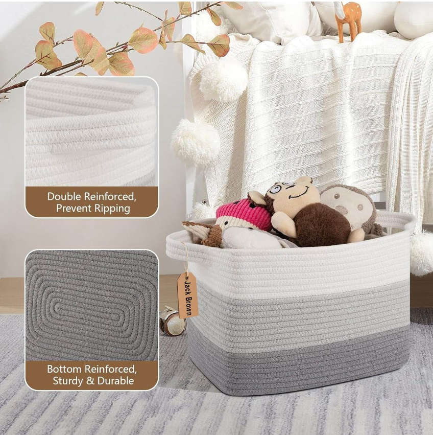Jack Brown 19L Cotton Woven Storage Basket Cosmetic&Towel Organiser Bins - Grey