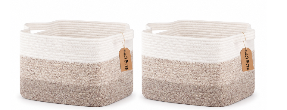 Jack Brown 19L Cotton Woven Storage Basket Cosmetic&Towel Organiser Bins- Beige
