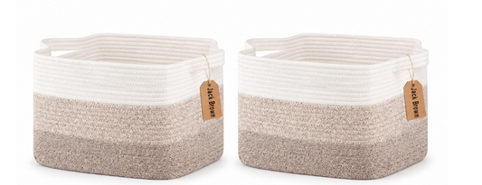 Jack Brown 19L Cotton Woven Storage Basket Cosmetic&Towel Organiser Bins- Beige