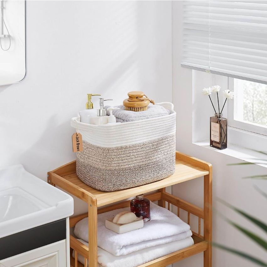 Jack Brown 19L Cotton Woven Storage Basket Cosmetic&Towel Organiser Bins- Beige