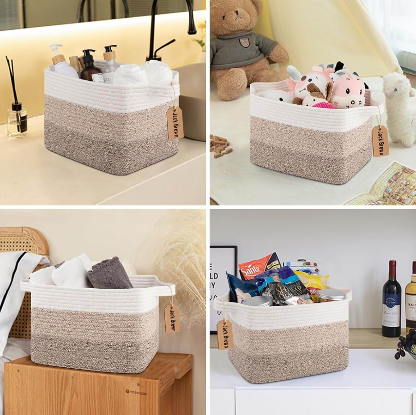 Jack Brown 19L Cotton Woven Storage Basket Cosmetic&Towel Organiser Bins- Beige